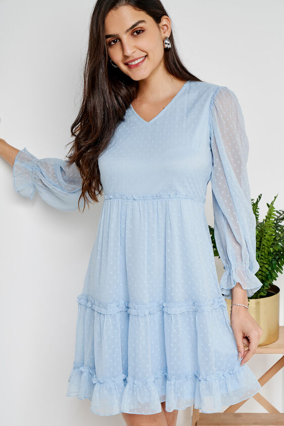 Blue Solid Flared Dress, Blue, image 5